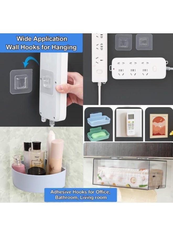 CAZADORA 12 Pieces Adhesive Wall Hooks Set for Home and Office Use, Heavy Duty Clear Plastic Hooks with Strong Double-Sided Tape, No Drilling No Nails Required, Waterproof and Oilproof Reusable Hanging Hooks for Kitchen Utensils, Towels, Bathroom Accessories, Curtains, Keys, Bags, Photo Frames and Daily Storage Solutions, Transparent Design for Seamless Wall Look, Suitable for Tiles, Glass, Metal and Smooth Surfaces, Easy Installation and Clean Removal without Wall Damage - Image 4